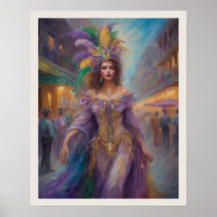 Poster Mardi Gras Femme En Costume Nouvelle Orléans Bourb