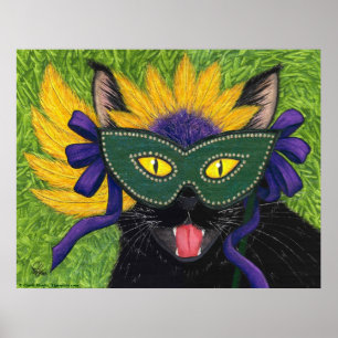 Poster Mardi Gras Fête de chat New Orleans Mask Art Pri