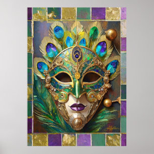 Poster Mardi Gras Gold Ceramic Peacock Feature Masque