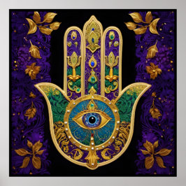 Poster Mardi Gras Gold violet vert Hamsas Art