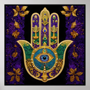 Poster Mardi Gras Gold violet vert Hamsas Art