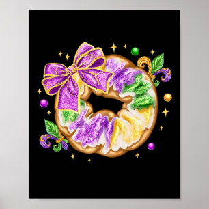 Poster Mardi Gras King Cake Nouvelle-Orléans Fleur De Lis