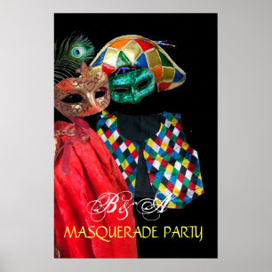 POSTER MARDI GRAS MASQUERADE, COSTUME D'ARLEQUIN MONOGRAM