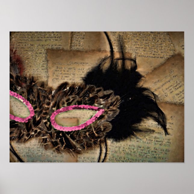 Poster Mardi Gras Masquerade Masque Rose Antique Carnival (Devant)