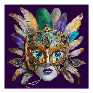 Poster Mardi Gras Météo et Masque Métal