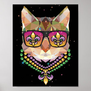 Poster Mardi Gras Nouvelle-Orléans Drôle Masque Chat Lune