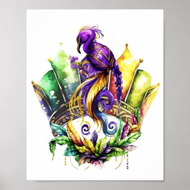 Poster Mardi Gras - Oiseau Et Couronne (Devant)
