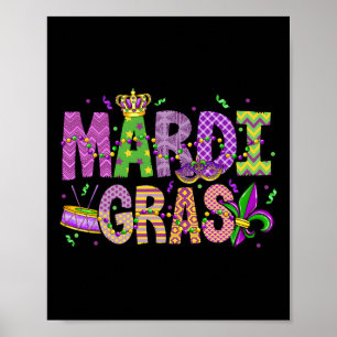 Poster Mardi Gras Perles Visage Masque Plumes Casquette H