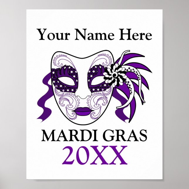 Poster Mardi Gras personnalisé avec masque de festival (Devant)