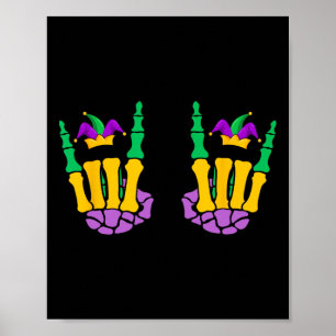 Poster Mardi Gras Skeleton Mains Rock Drôle Sur Devil Hor