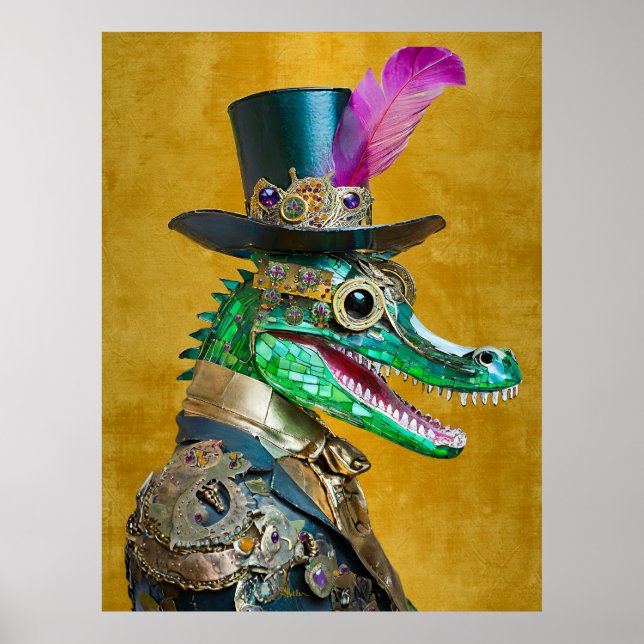 Poster Mardi Gras Steampunk Party Animal Alligator (Devant)