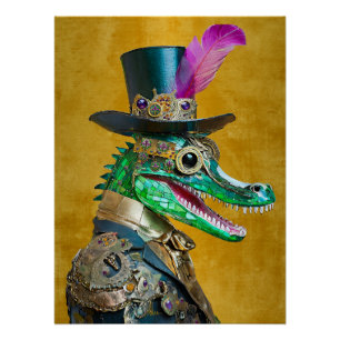 Poster Mardi Gras Steampunk Party Animal Alligator