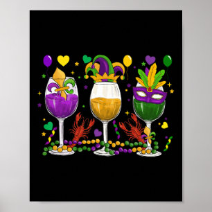Poster Mardi Gras Verre De Vin Drôle De Festival De Boiss