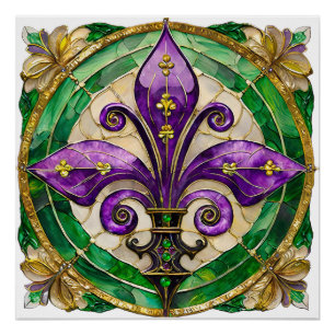 Poster Mardi Gras Vitrail Fleur de lis