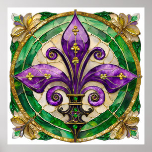 Poster Mardi Gras Vitrail Fleur di lis