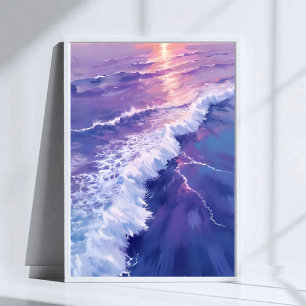 Poster Marée Violette   Peinture Aquarelle Vagues Océaniq