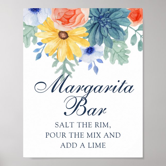 Poster Margarita Bar Fête des mariées Florale Succulente (Devant)