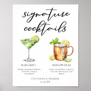 Poster Margarita Moscow Mule Signature Cocktails Menu