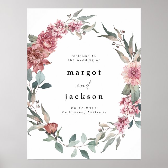 Poster MARGOT Rustic Dusty Rose Blush Mariage Bienvenue (Devant)
