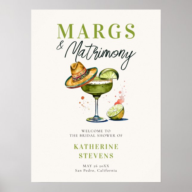 Poster Margs Mariage Sombrero Fête des mariées Bienvenue (Devant)