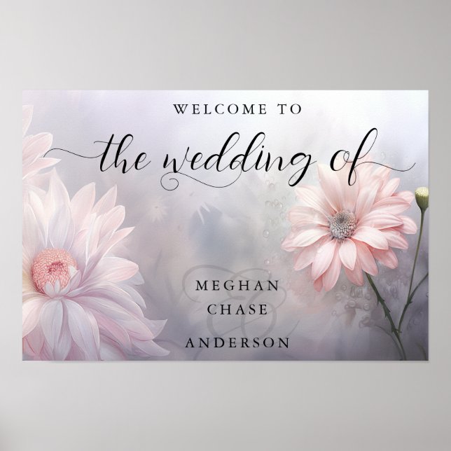 Poster Marguerite romantique BOHO rose (Devant)