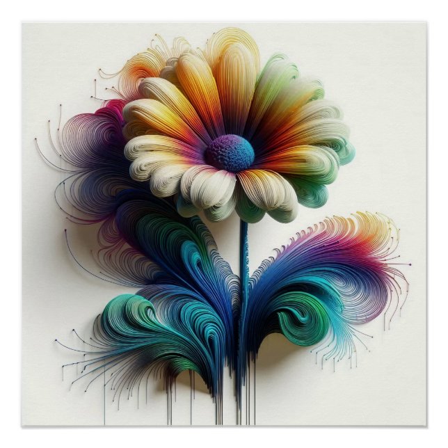 Poster Marguerites Abstraites dans les ondes électromagné (Devant)