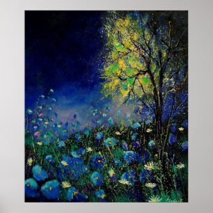 Poster marguerites de pavots bleus