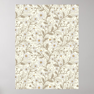 Poster Marguerites en blanc et marron sur fond blanc cass