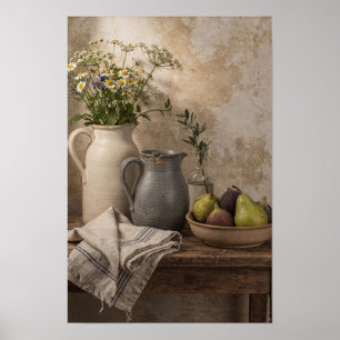 Poster Marguerites, Figues et Pichets en Grès