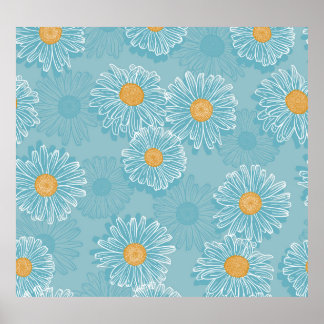 Poster Marguerites vintages : motif aux contours fleuris.