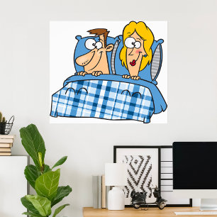 Poster Mari et femme humoristiques au coucher