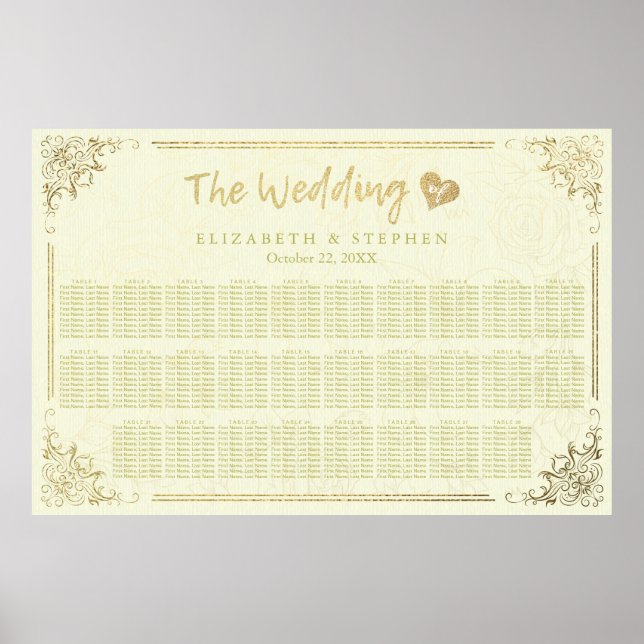 Poster Mariage  à cadre floral en or (Devant)