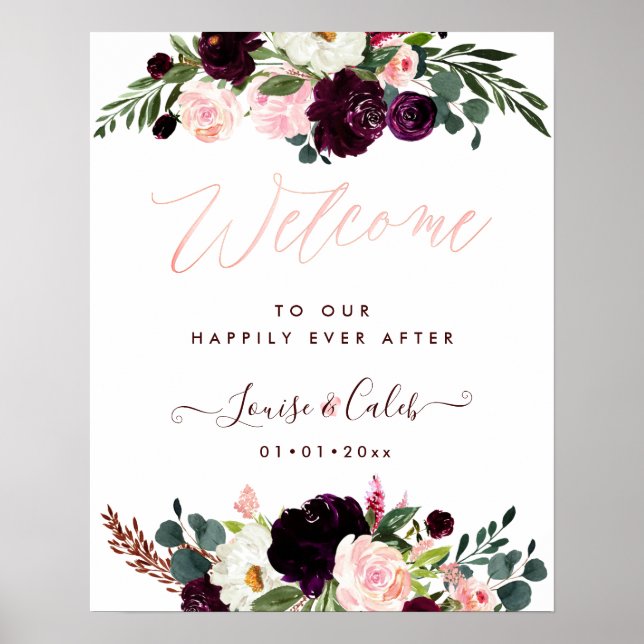 Poster Mariage ACCUEIL RUSTIQUE DE FLEURS D'EAU EN COULEU (Devant)