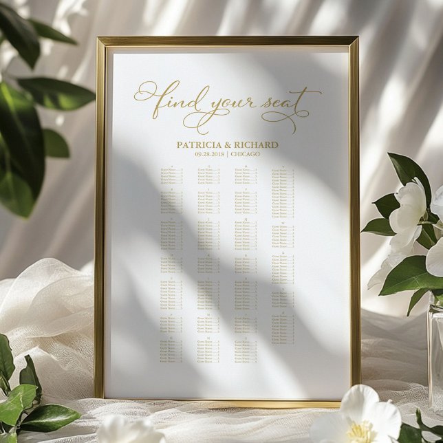 Poster Mariage Alphabétique Diagramme de siège Gold Foil (Créateur téléchargé)