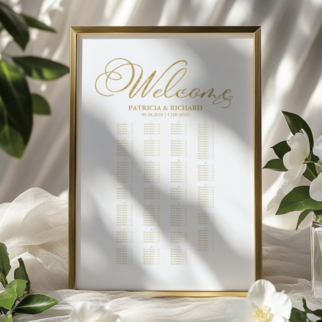 Poster Mariage Alphabétique Diagramme de siège Gold Foil (Créateur téléchargé)