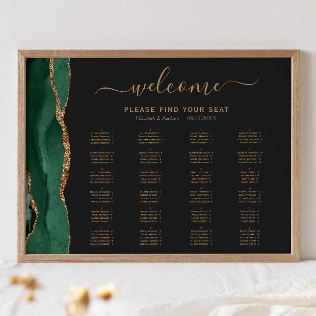 Poster Mariage alphabétique Emerald Green Agate Siège (Créateur téléchargé)