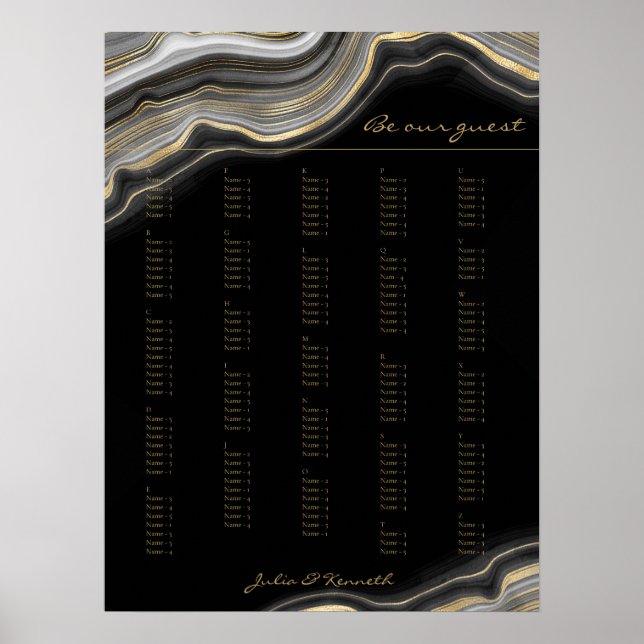 Poster Mariage alphabétique en marbre noir (Devant)