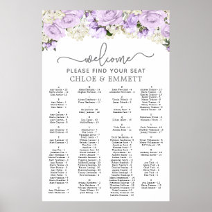 Poster Mariage Alphabétique Violet Floral