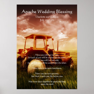 Poster Mariage Apache Bénédiction vieux tracteur