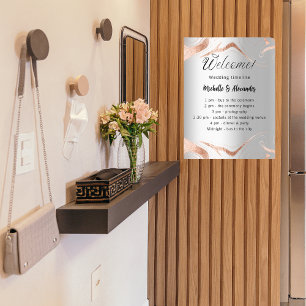 Poster Mariage argent rose or marbre programme chronologi