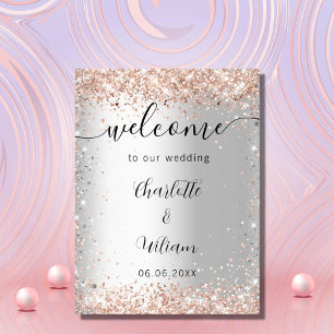 Poster Mariage argent rose or noms script bienvenue