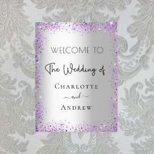 Poster Mariage argent violet pétillant accueil