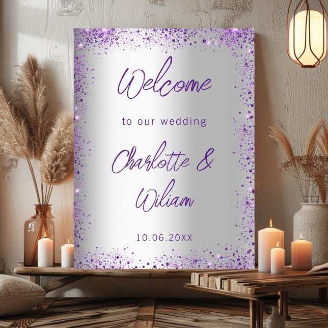 Poster Mariage argent violet violet parties scintillant v (Créateur téléchargé)