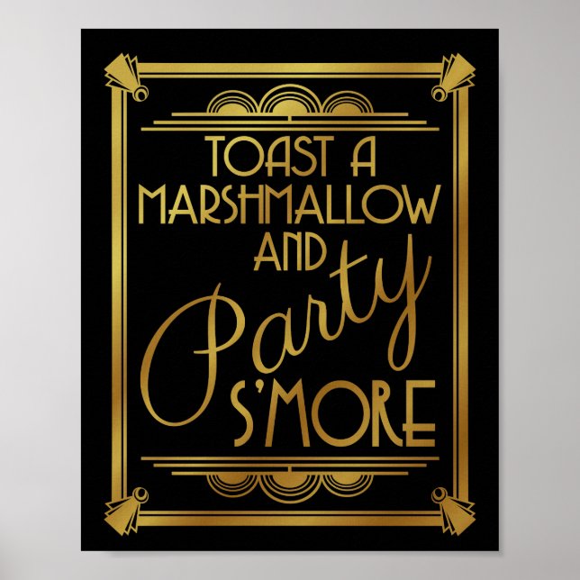 Poster mariage art déco, s'more party sign, or, gatsby (Devant)
