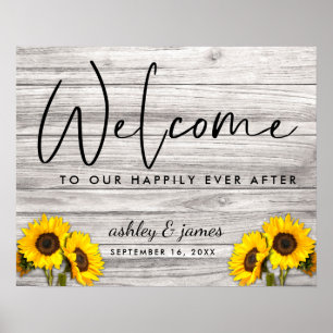 Poster Mariage au Soleil Rustique Texture de Bois Bienven