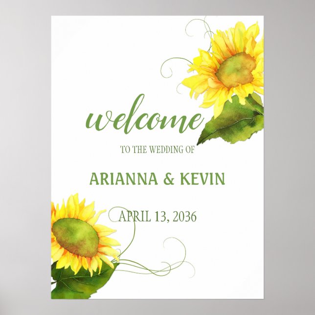 Poster Mariage au vignoble aux tournesols à l'aquarelle (Devant)