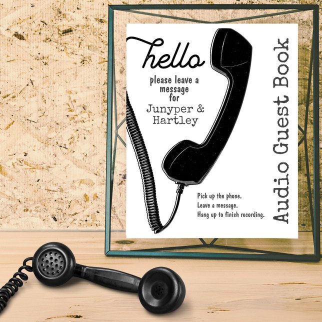 Poster Mariage Audio Livre d'invité Black Phone on White  (Frame this custom audio guest book sign with instructions for your guests. )