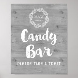 Poster Mariage Barre à bonbons Signal bois Motif couronne