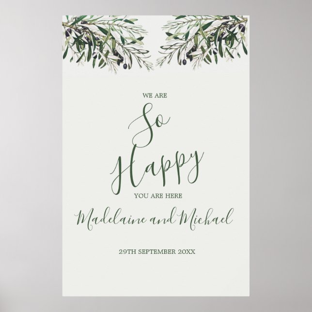 Poster Mariage Bienvenue Branche italienne d'olivier si h (Devant)
