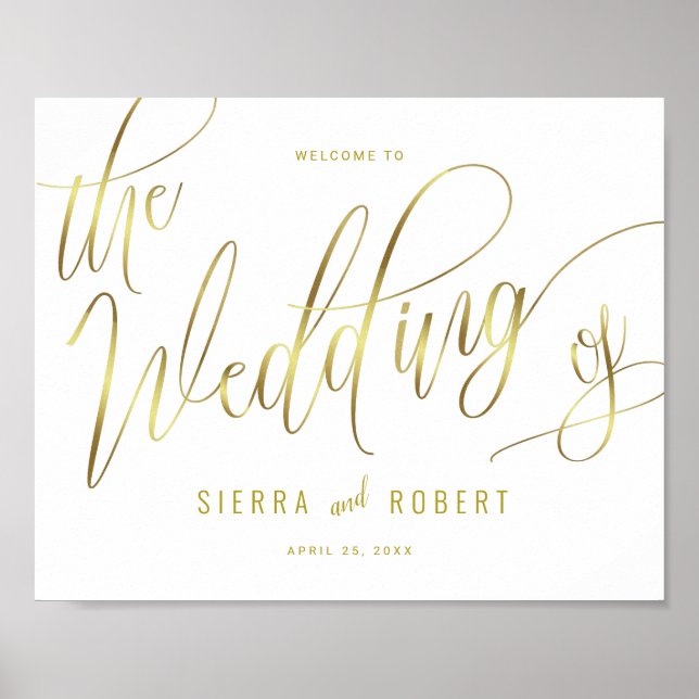 Poster Mariage Bienvenue Faux Gold Hand Lettré (Devant)